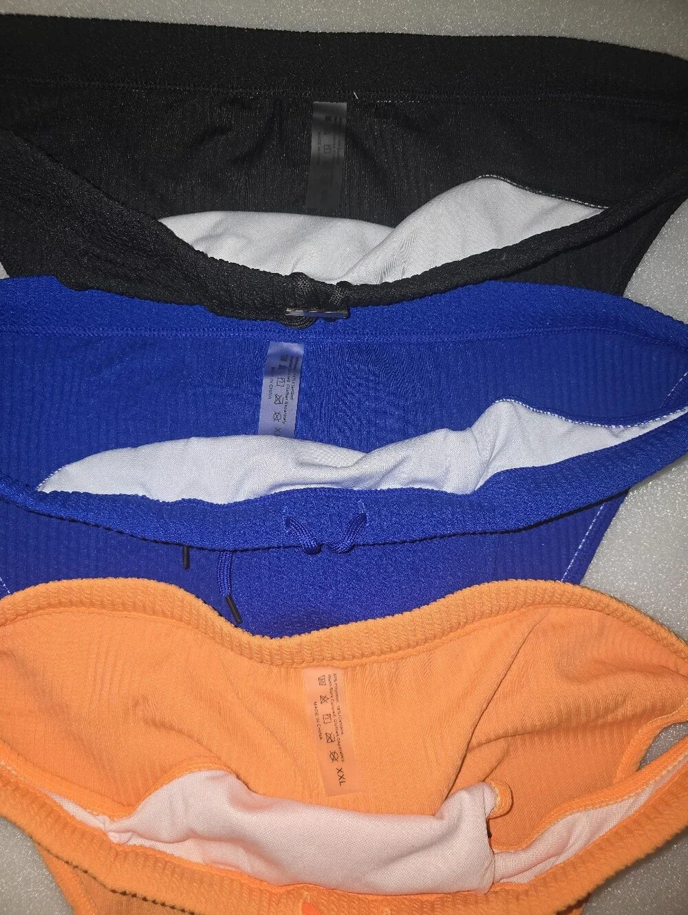 Men's Ribbed Bikini Swim Briefs - Black, Royal Blue & Orange - XL